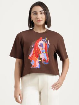 United Colors of Benetton - Brown Boxy Fit Round Neck Embroidered T-Shirt