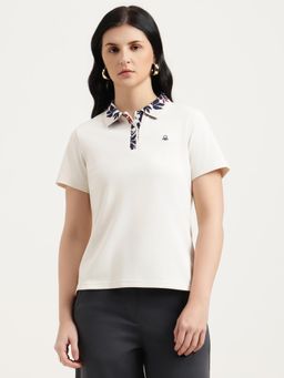United Colors of Benetton - Cream Solid Collar Embroidered T-Shirt
