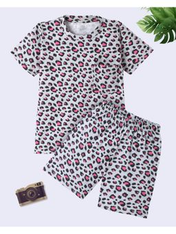 FUNKRAFTS - Girls Cotton Half Sleeves Cheeta Print T-Shirt & Shorts (Set of 2)