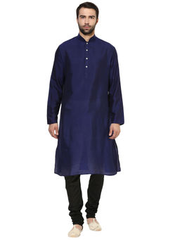 KISAH - Men Navy Blue Solid Kurta & Churidar (Set of 2)