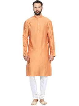 KISAH - Men Peach Solid Kurta & Churidar (Set of 2)