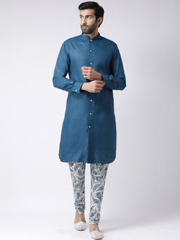 KISAH - Men Blue Solid Kurta & Churidar (Set of 2)
