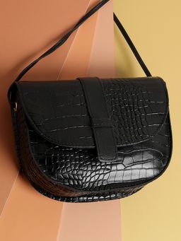 Haute Sauce - Black Textured Vegan Leather Sling Bag