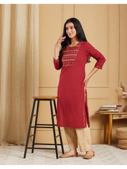 Fabindia - Maroon Cotton Long Kurta