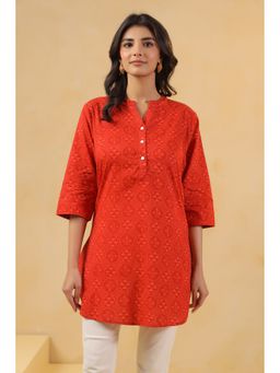 SAVI - Red Cotton Printed Straight Tunic