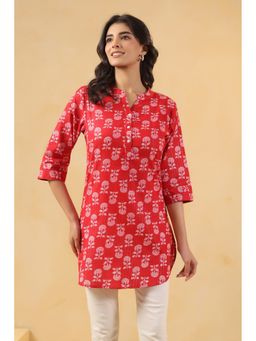 SAVI - Red Cotton Printed Straight Tunic