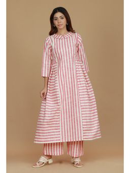Tjori - Pink And White Striped Cotton Viscose Kurta
