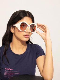 Twenty Dresses by Nykaa Fashion - Cream Geometric Oversized Sunglasses