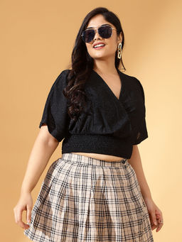 KASSUALLY - CURVE BY KASSUALLY Black Shimmer Wrap V-Neck Smoking Top