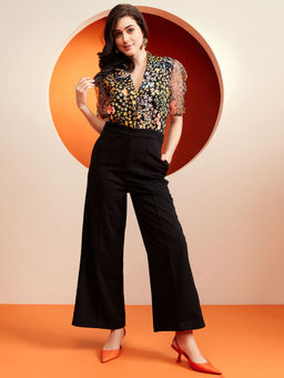 KASSUALLY - Notch Lapel Collar Puff Sleeve Printed Jumpsuit