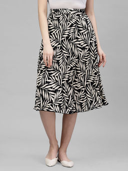 KASSUALLY - Women Black Printed Pleated A-Line Skirt