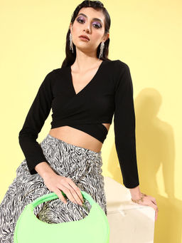 KASSUALLY - Women Black Sweetheart Neck Wrap Crop Top
