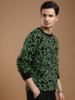 HIGHLANDER - Disney Mickey Mouse Men Black Round Neck Jacquard Print Sweater