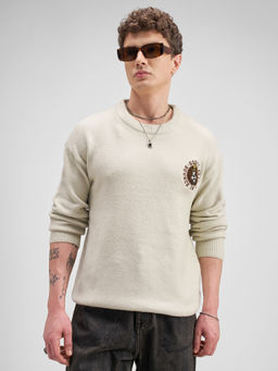 HIGHLANDER - Disney Goofy Men White Round Neck Relaxed Fit Sweater