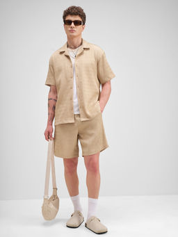 HIGHLANDER - Beige Self Design Co-Ord Set