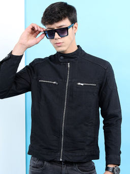 HIGHLANDER - Men Black Solid Denim Jacket
