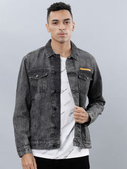 HIGHLANDER - Men Grey Solid Denim Jacket