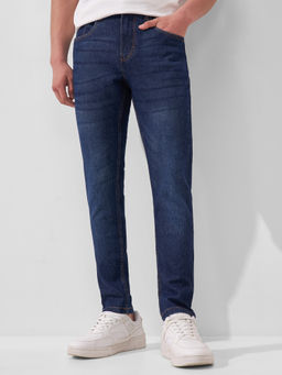 HIGHLANDER - Indigo Cotton Blend Solid Mid-Rise Jeans