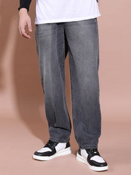HIGHLANDER - Grey Cotton Solid Loose Fit Jeans