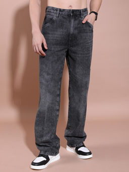 HIGHLANDER - Grey Cotton Solid Clean Look Jeans