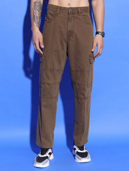 HIGHLANDER - Brown Cotton Solid Jeans