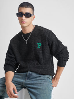 HIGHLANDER - Men Black Oversized Round Neck Drop Shoulder Sweater