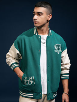 HIGHLANDER - Black Panther Marvel Men Green Oversized Varsity Jacket