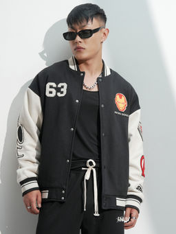 HIGHLANDER - Marvel Iron Men Men Black Oversized Raglan Sleeve Varsity Jacket