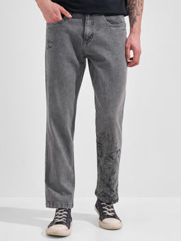 HIGHLANDER - Grey Cotton Lycra Solid Jeans