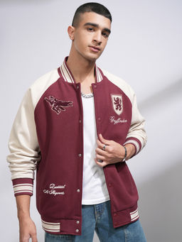 HIGHLANDER - Warner Bros Harry Potter Men Maroon Oversized Varsity Jacket