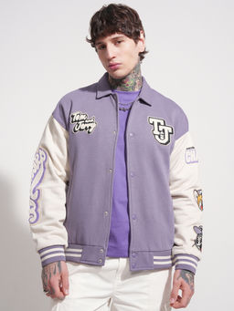 HIGHLANDER - Warner Bros Tom and Jerry Men Purple Relaxed Drop Shoulder Versity Jacket