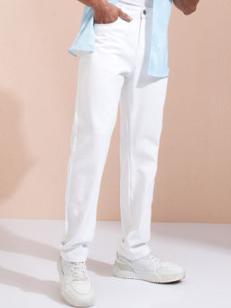 HIGHLANDER - White Cotton Solid Jeans