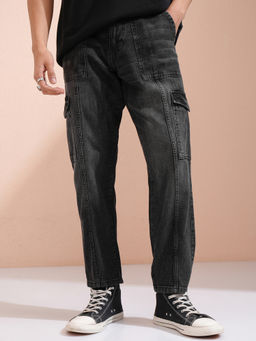 HIGHLANDER - Grey Cotton Solid Baggy Jeans
