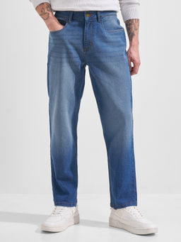 HIGHLANDER - Blue Cotton Blend Solid Mid-Rise Jeans