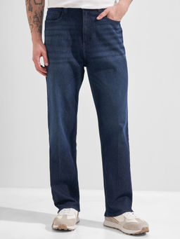 HIGHLANDER - Blue Cotton Blend Relaxed Fit Solid Jeans