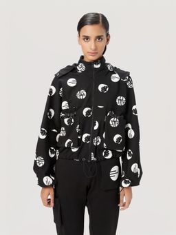 Genes Lecoanet Hemant - Women'S Black Cotton Printed Casual Hoodie