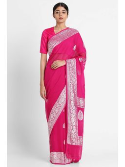 Via East - Pink Georgette Banarasi Saree with Unstitched Blouse