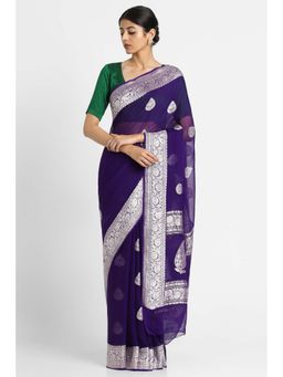 Via East - Purple Georgette Banarasi Saree with Unstitched Blouse