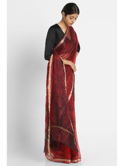 Via East - Maroon And Black Kota Silk Arishi Saree with Unstitched Blouse