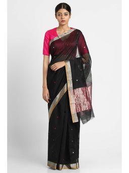 Via East - Black Soha Buti Silk Chanderi Saree with Unstitched Blouse