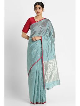 Via East - Sapphire Blue Silk Saree with Unstitched Blouse