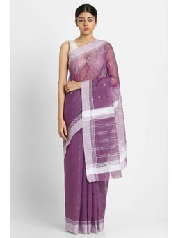Via East - Purple And White Phool Buti Saree with Unstitched Blouse