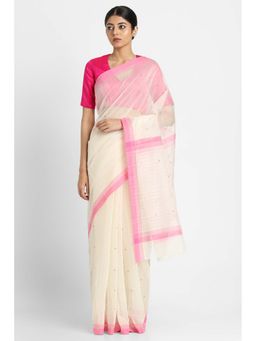Via East - Off White Phool Buti Saree with Unstitched Blouse