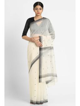 Via East - Cream And Black Phool Buti Saree with Unstitched Blouse
