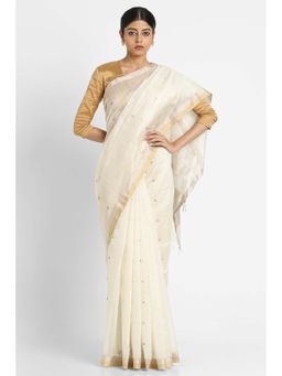 Via East - Ivory Soha Buti Silk Chanderi Saree with Unstitched Blouse