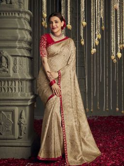 Odette - Tan Colored Silk Woven Design Saree with Unstitched Blouse