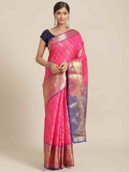 Silk Land - Designer Heavy Border Weaving Work Saree with Rich Pallu Pink with Unstitched