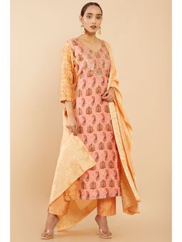 Soch - Women Peach Silk Printed Suit (Set of 3)