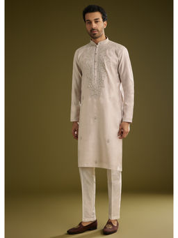 KALKI FASHION - Grey Silk with Mirror and Thread Work Kurta with Pant (Set of 2)