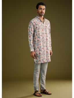 KALKI FASHION - Grey Pashmina Silk Zipper with Paisley Swirl Print Kurta with Pant (Set of 2)